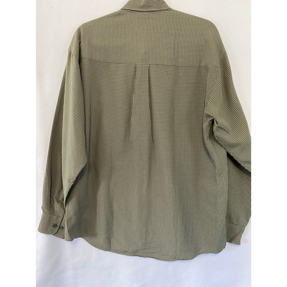Haggar Button‎ Down Shirt Men M Olive Green Micro Check Long Sleeve Rayon - Picture 6 of 9
